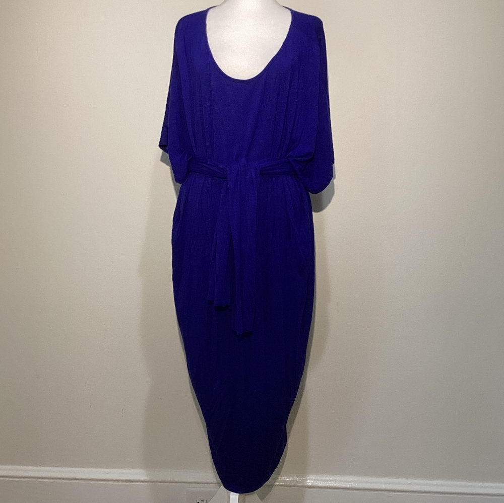 Fashion Love Women's Blue Maxi Dress and Ties at the waist